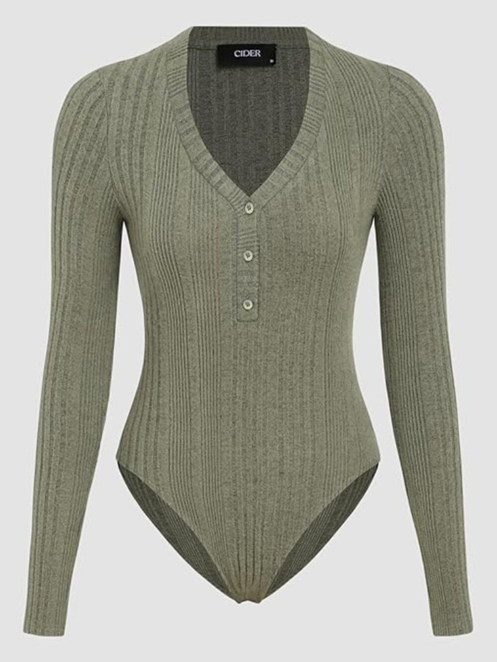 NWT Cider Matcha Green Rib V-neck Solid Button Bodysuit